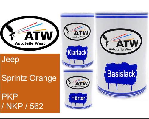 Jeep, Sprintz Orange, PKP / NKP / 562: 500ml Lackdose + 500ml Klarlack + 250ml Härter - Set, von ATW Autoteile West.